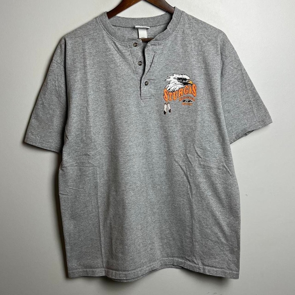 Black Hills Motor Classic Sturgis Biker Rally and Races Gray Henley Tee Shirt L